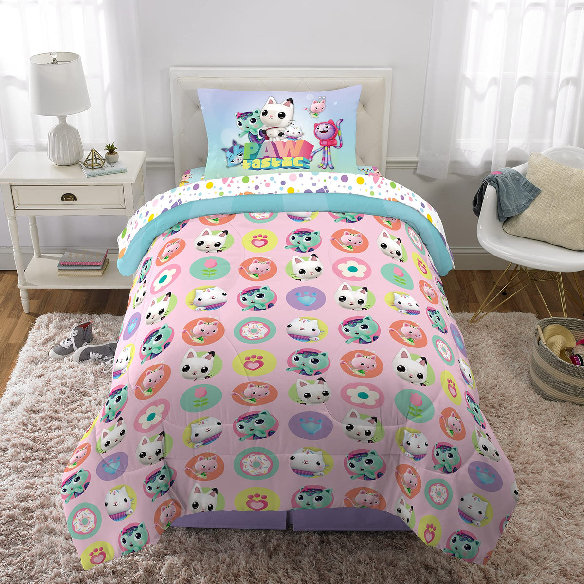 Franco Gabby’s Dollhouse twin bedding set designed for easy care and color longevity