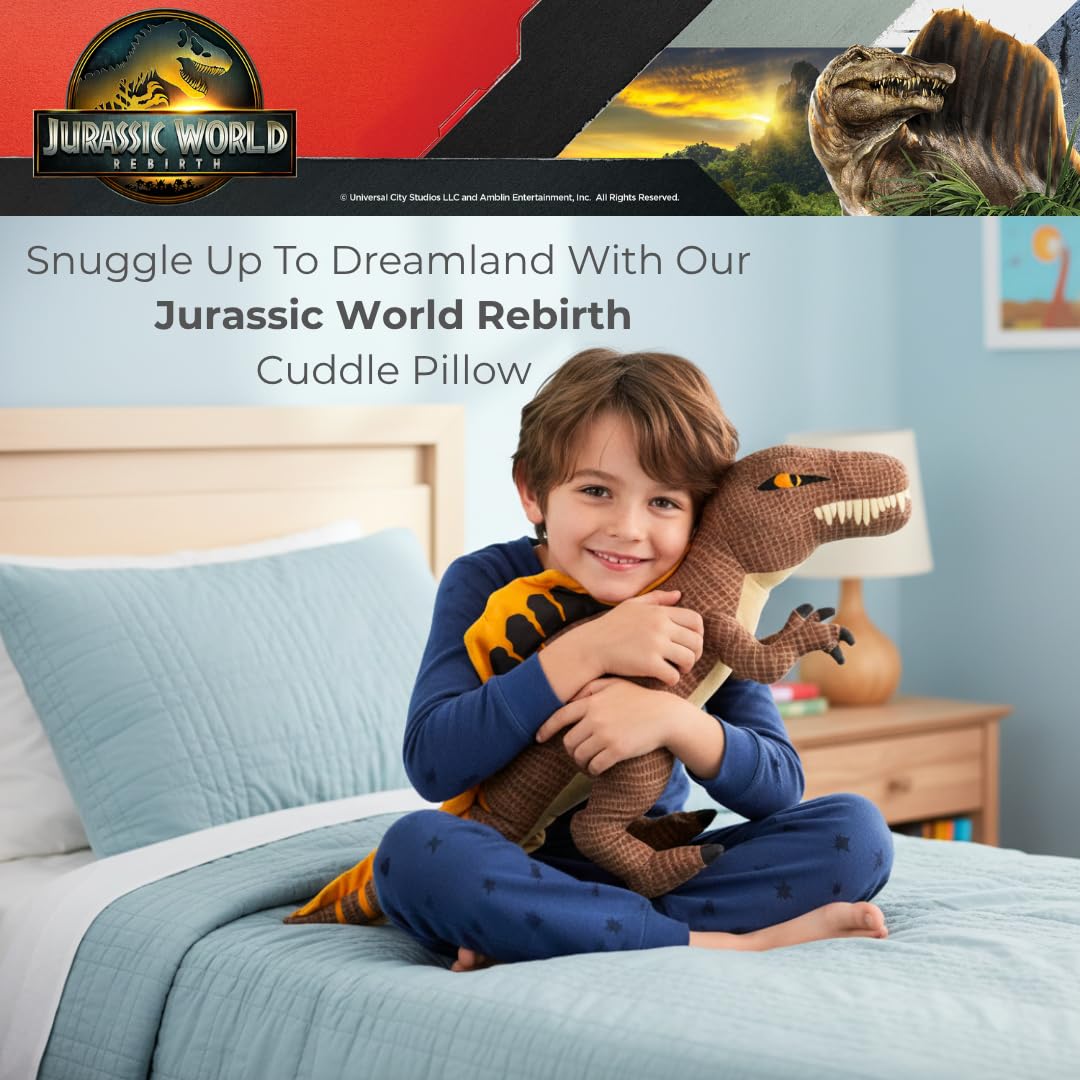 Franco Spinosaurus cuddle pillow sail-detail highlights iconic Jurassic World design for fans.