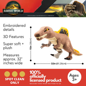 Franco Spinosaurus cuddle pillow side view enhances lounging during movie time with soft texture.