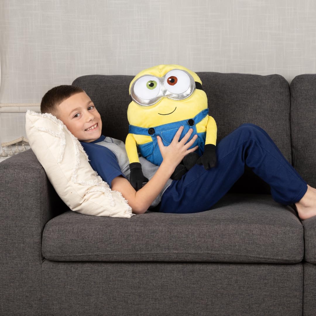 Franco Minions Bob pillow closeup fabric, soft plush material for hugs.