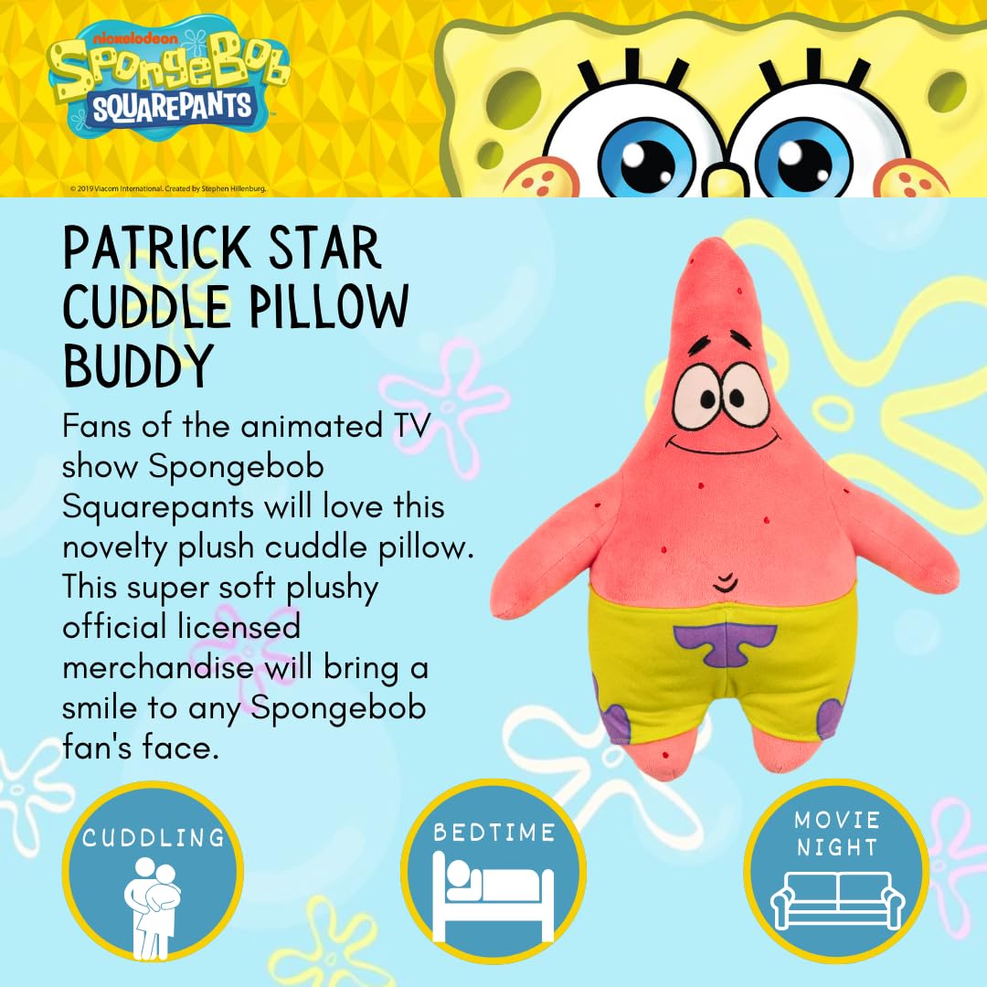Franco Patrick Star cuddle pillow side view highlights its cuddly size for reading.