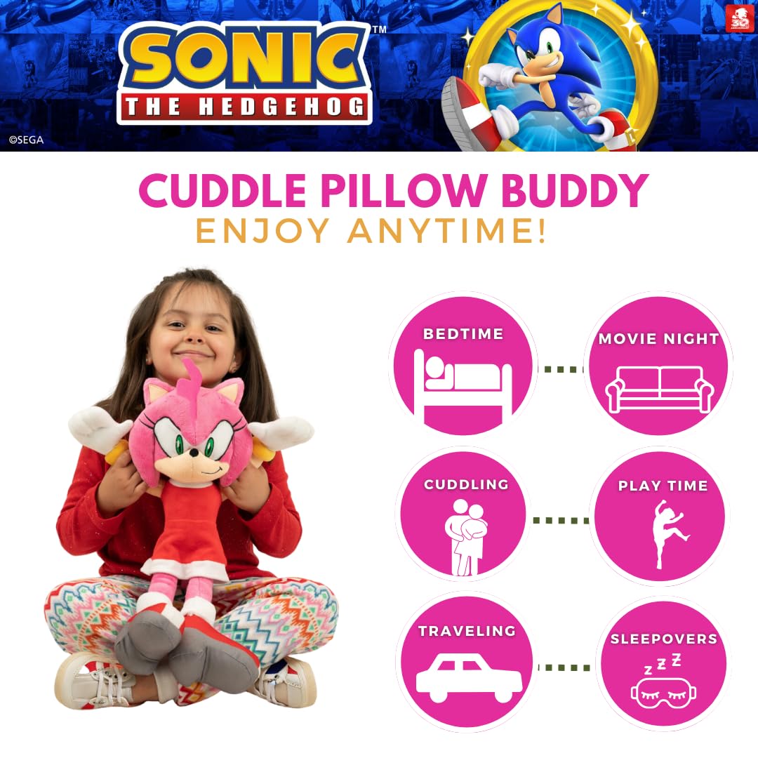 Franco Sonic Amy Rose cuddle pillow back view adds playful decor.