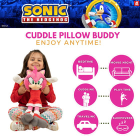 Franco Sonic Amy Rose cuddle pillow back view adds playful decor.