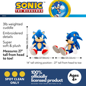 Franco Sonic Hedgehog weighted cuddle pillow side view highlights plush comfort for reading or movie nights