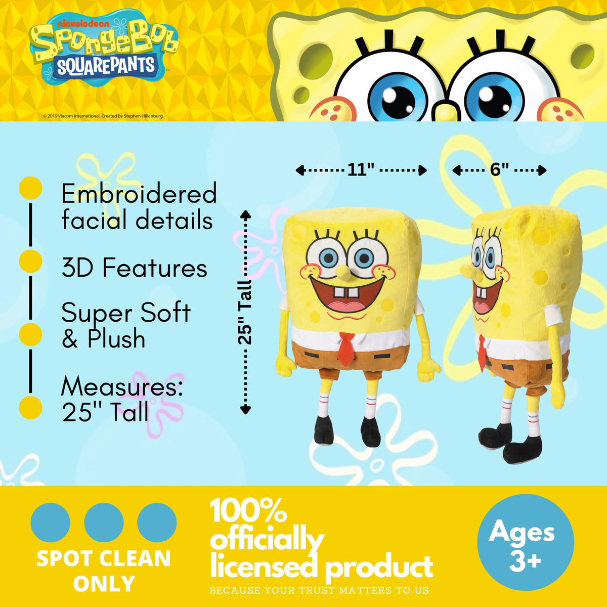 Franco SpongeBob plush face detail highlights vibrant colors for display