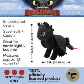Franco Toothless pillow ears and wings detail for collectible display.