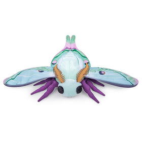 Luna Moth plush side view highlights cuddly silhouette and softness.