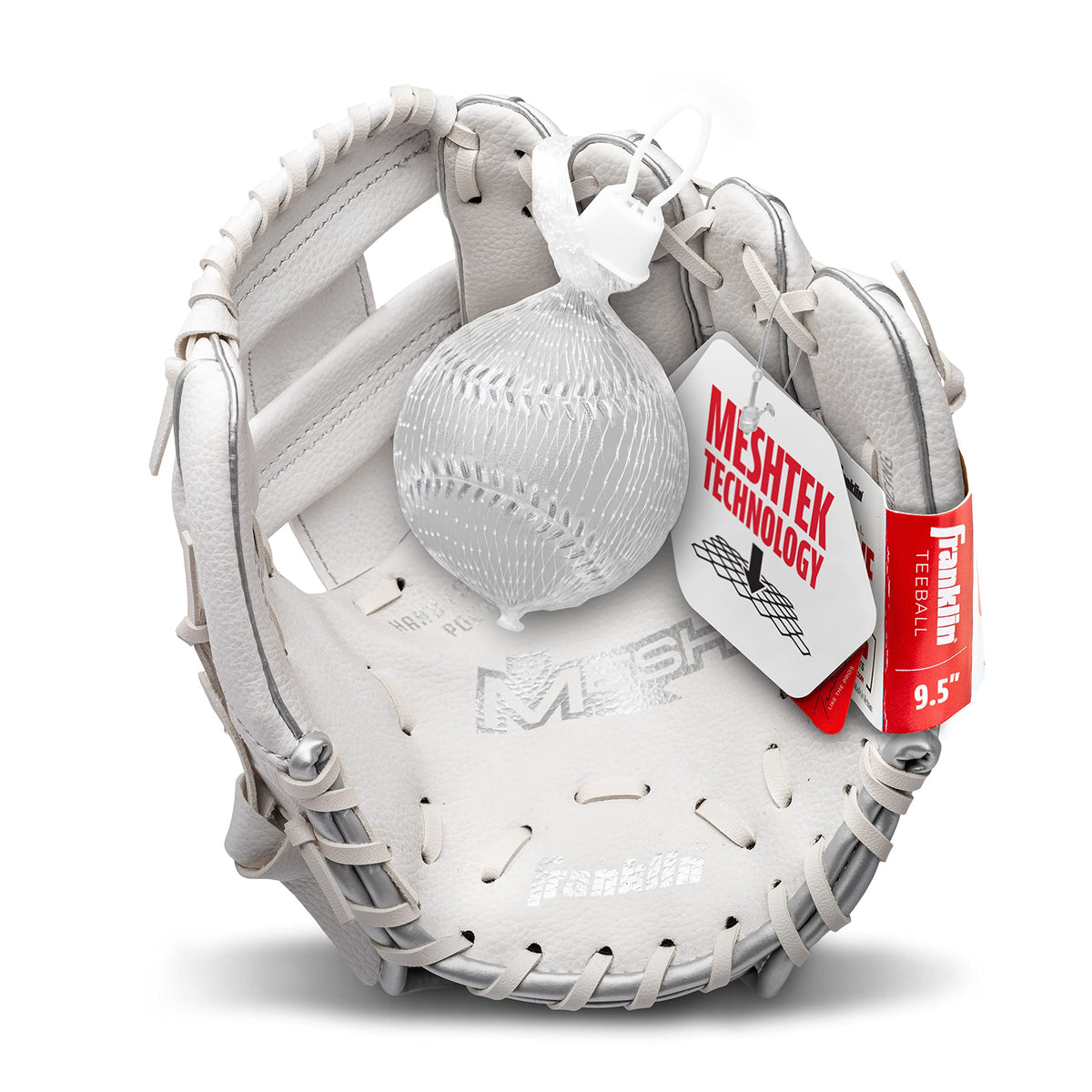 Franklin Meshtek teeball glove and ball set ready for play.
