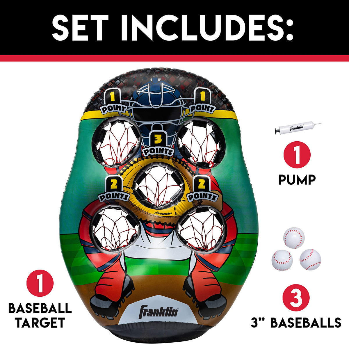 Three 3-inch rotationally molded baseballs included for versatile play.