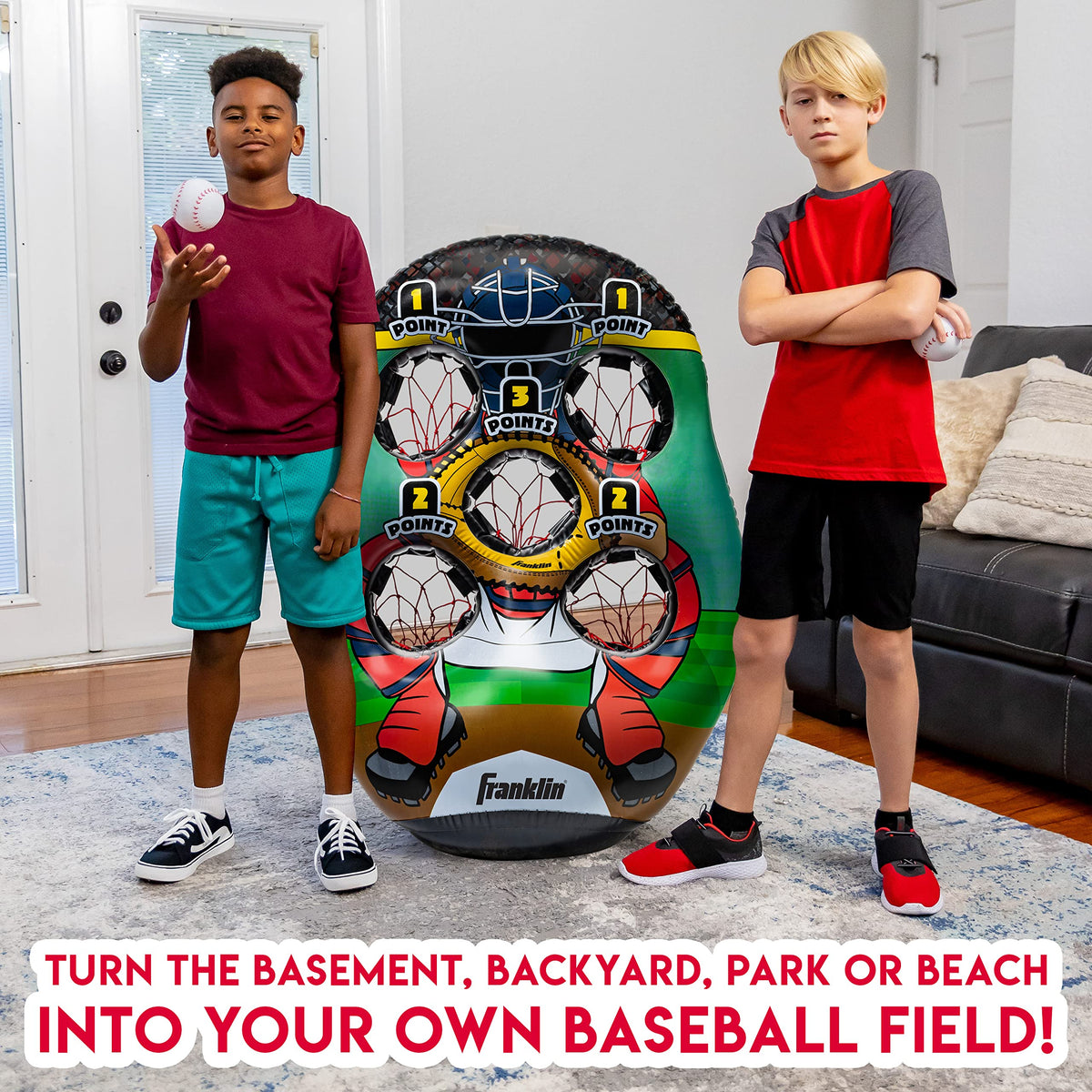 45-inch tall target helps focus throwing accuracy.