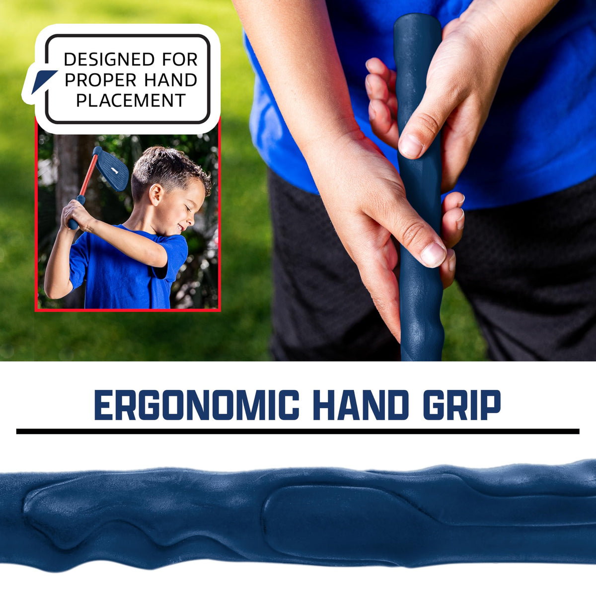 Franklin Sports ergonomic grip helps kids hold the club properly.