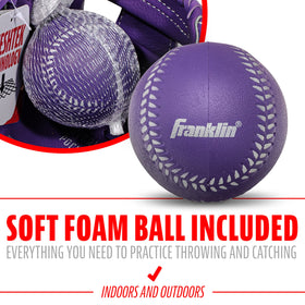 Franklin Sports Meshtek Teeball ball image highlights included foam ball for indoor and outdoor play.