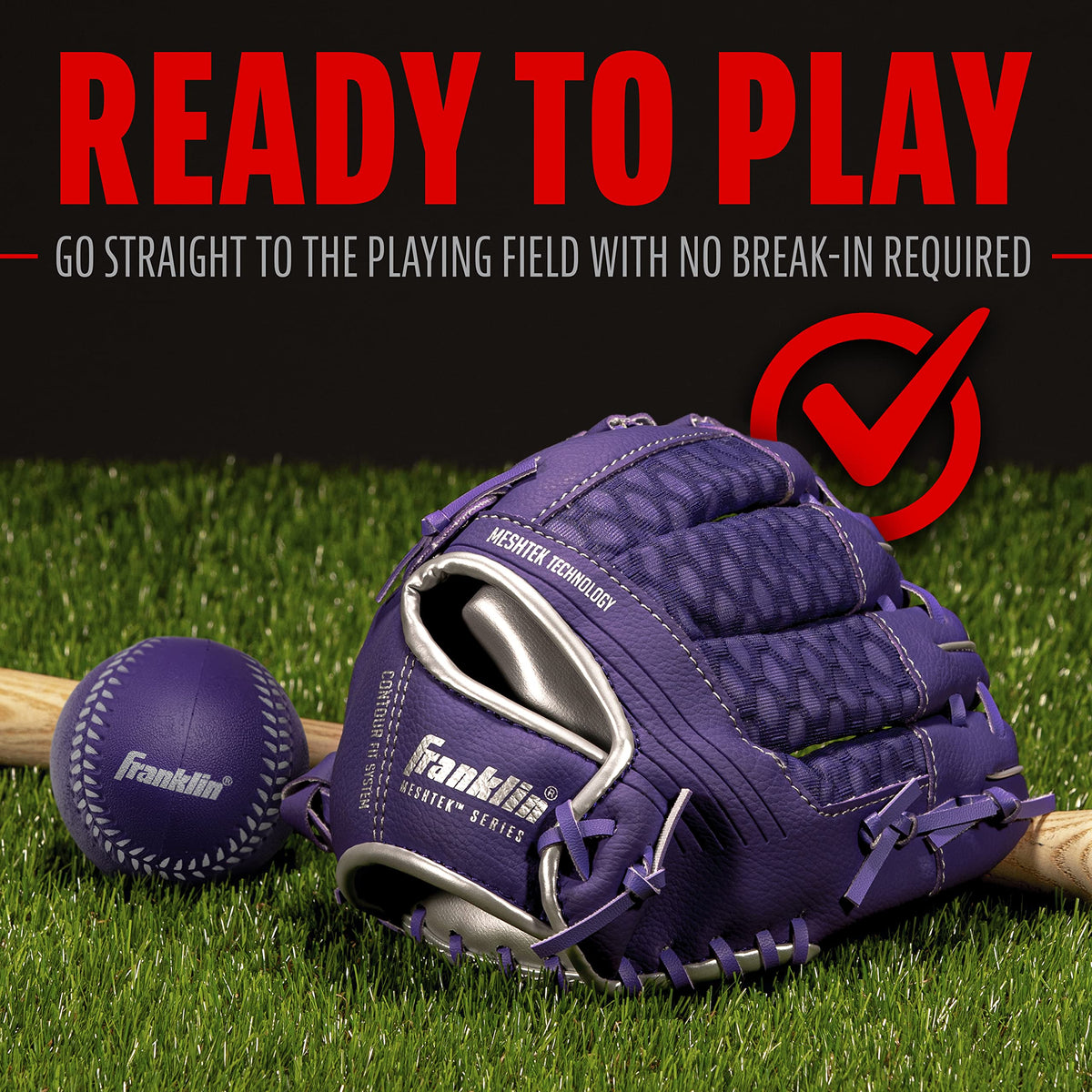 Franklin Sports Meshtek Teeball glove left-hand-throw view clarifies wear on right hand to throw left.