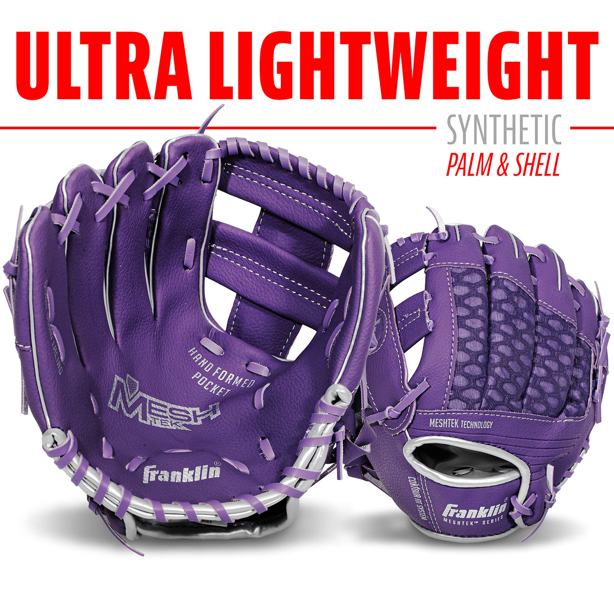 Franklin Sports Meshtek Teeball glove pocket view emphasizes hand-formed pocket for comfortable fit.