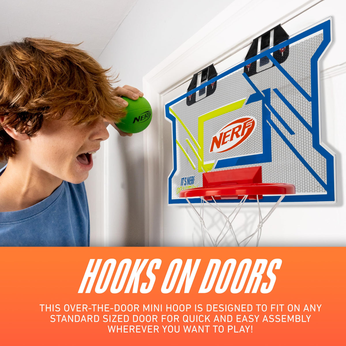 NERFOOP Elite rim and backboard highlight premium playability for indoor fun
