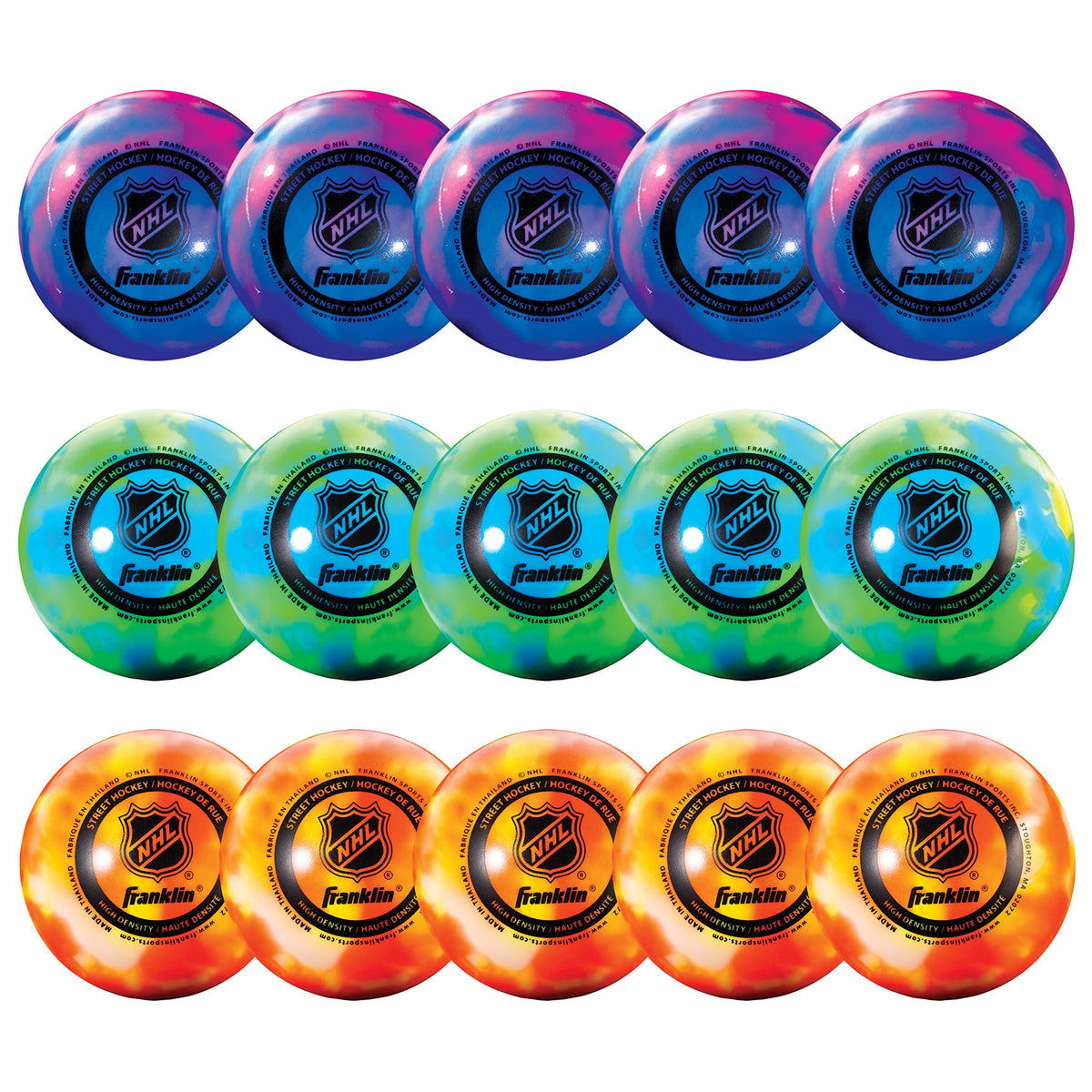 Franklin Sports NHL Extreme Color ball set in bucket for easy street hockey transport