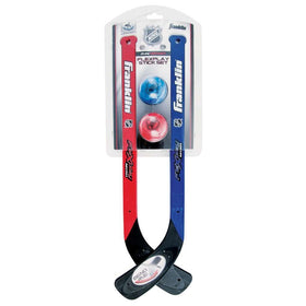 Franklin Sports NHL FlexPlay 2-Player Sticks in basement setup for fast indoor play.