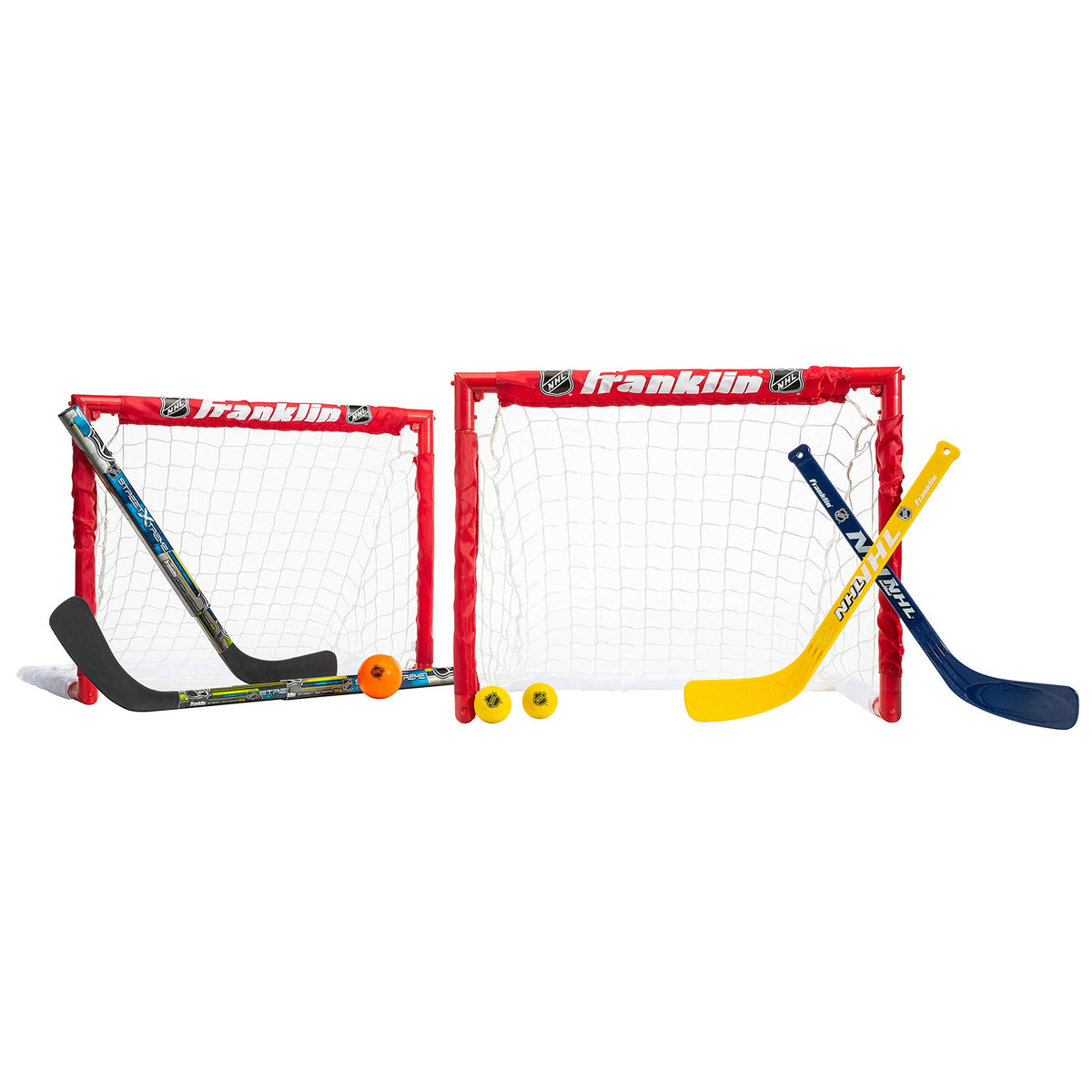 Franklin Sports NHL Indoor Sport Set shows quick-fold assembly for fast setup.