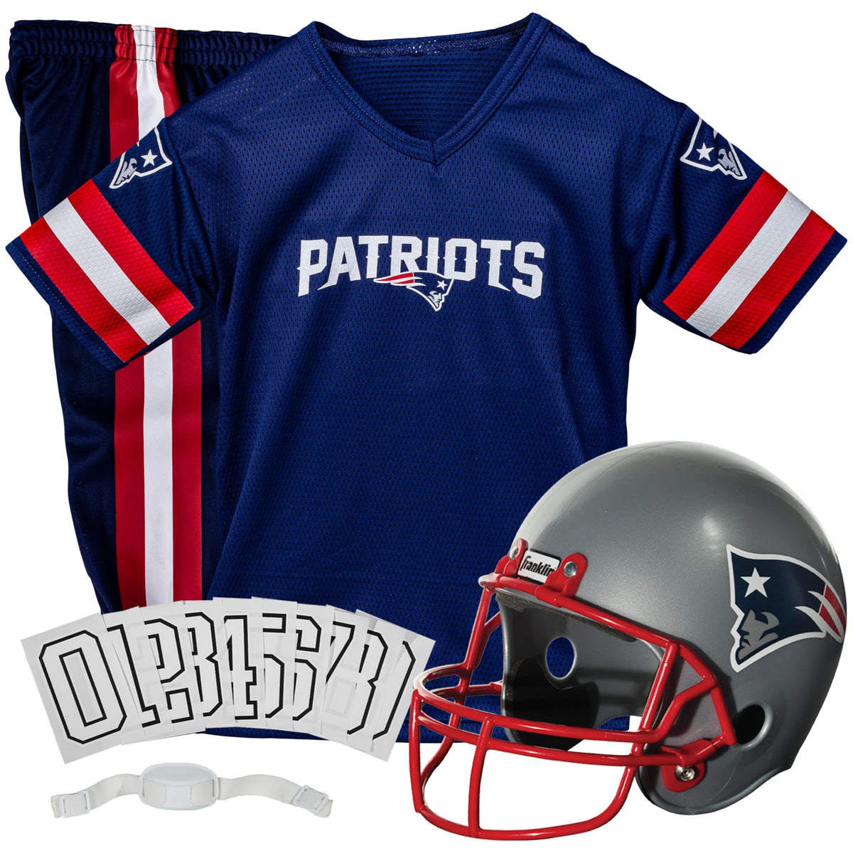 Franklin Sports Patriots helmet close-up for authentic game-day dress-up