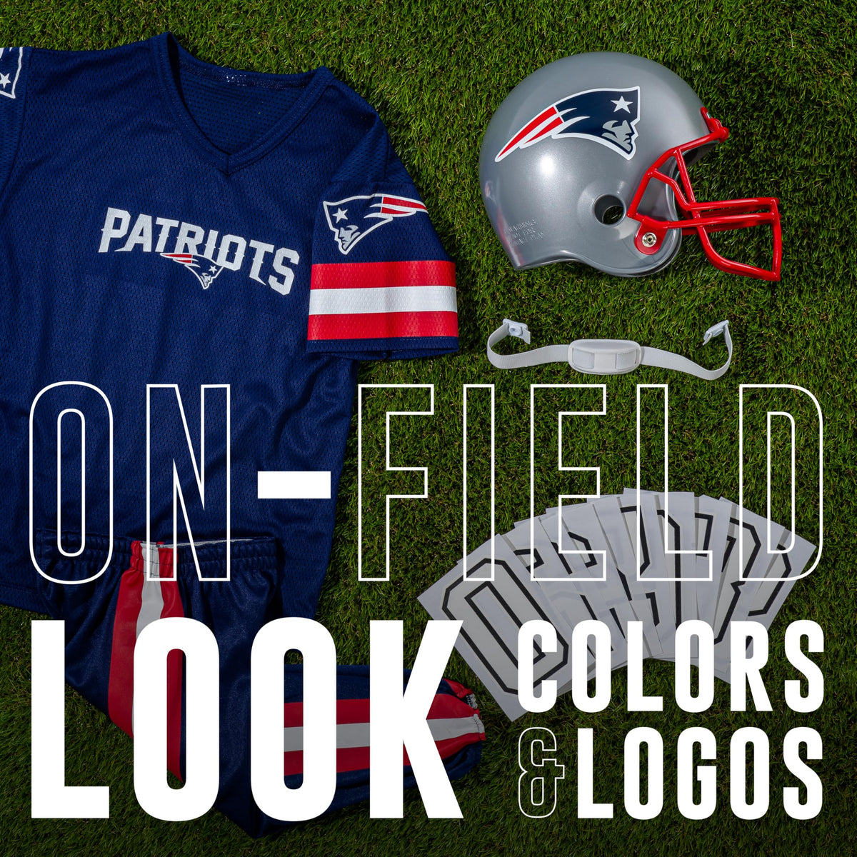Franklin Sports Patriots shoulder pads detail adds official costume feel