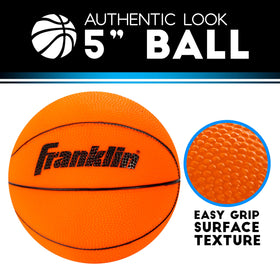 Franklin Sports PVC mini basketball texture highlights durable construction for repeated shots