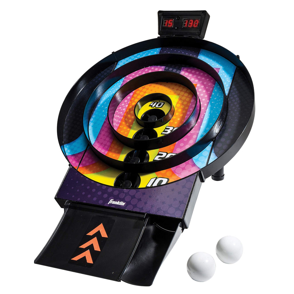 Franklin Sports Whirl Ball Arcade Game front view with two arcade balls for family play.