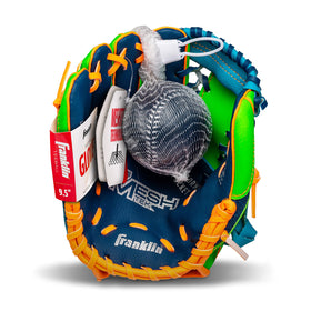Franklin Sports teeball glove color royal lime orange stands out on field