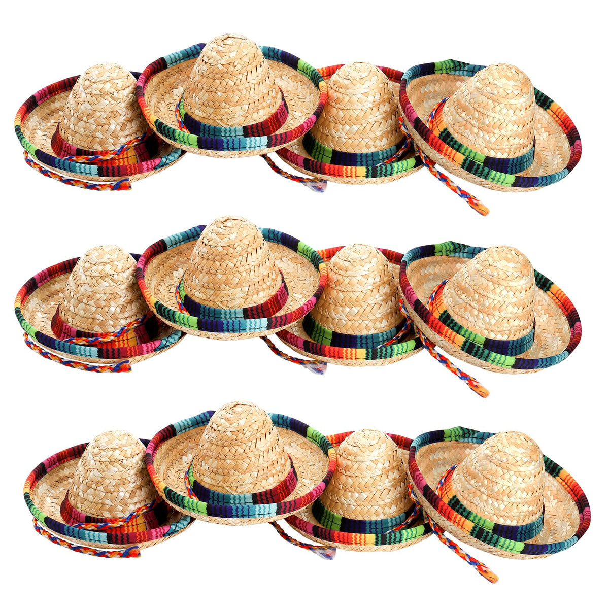 Frcctre 12-pack mini sombreros set for quick party decoration.