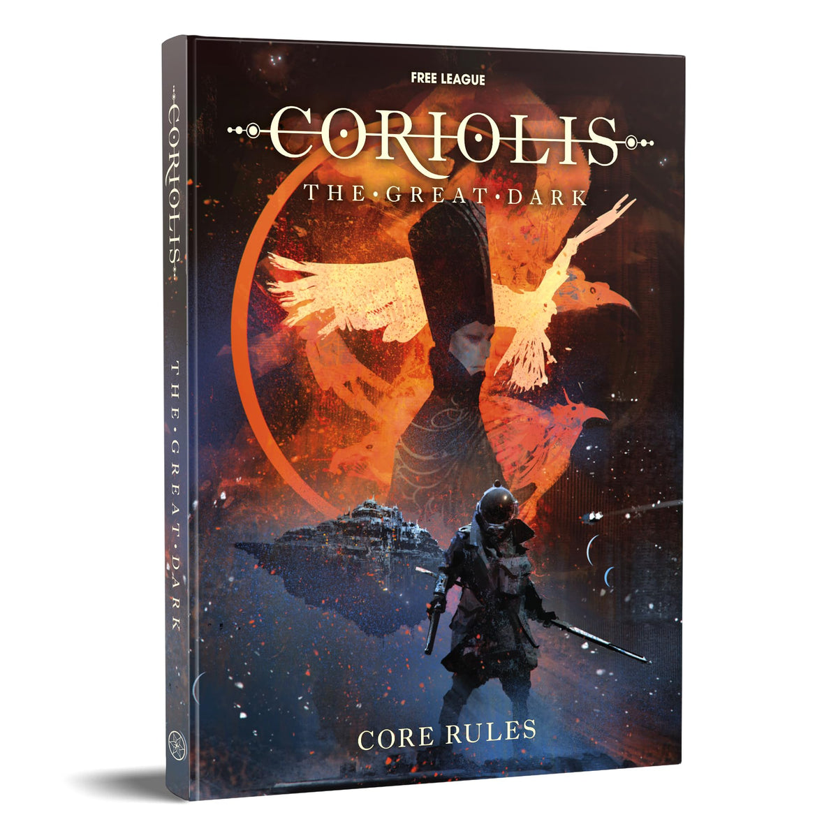 Free League Coriolis Great Dark Core Rulebook cover art highlighting immersive sci-fi adventures for storytelling sessions