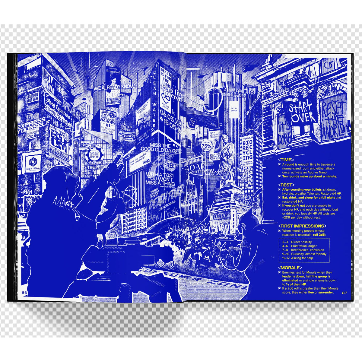 Megacity Cy after the Incident scene from Free League CyBORG Core Rulebook enhances gritty setting