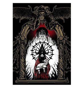 Free League MÖRK BORG GM Screen features demonic art for atmospheric sessions