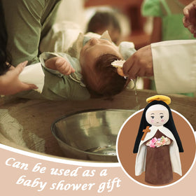 Free-Space St. Therese doll suitable as a baptism gift or religious celebration keepsake.