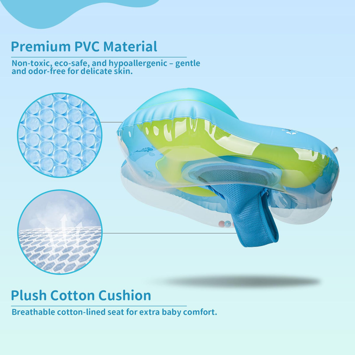 Free Swimming Baby large infant pool float with safety seat for stable support.