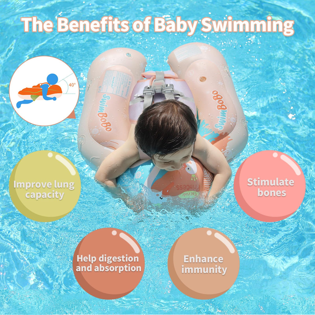 Free Swimming Baby pool float breathable canopy keeps delicate skin shaded.