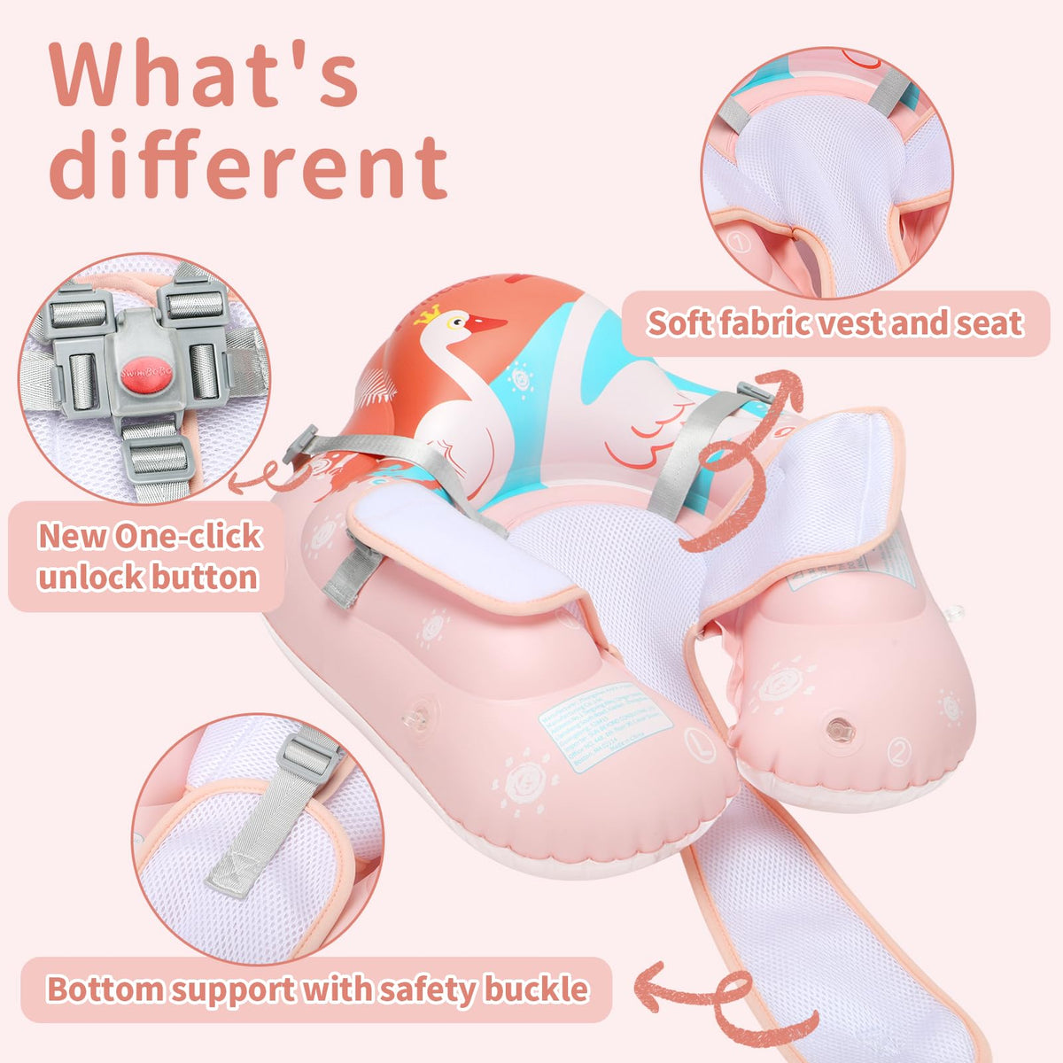 Free Swimming Baby pool float includes a portable pump for easy setup.