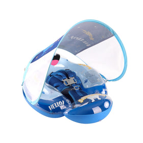 Free Swimming Baby Swimbobo float with canopy offers sun protection for infants.