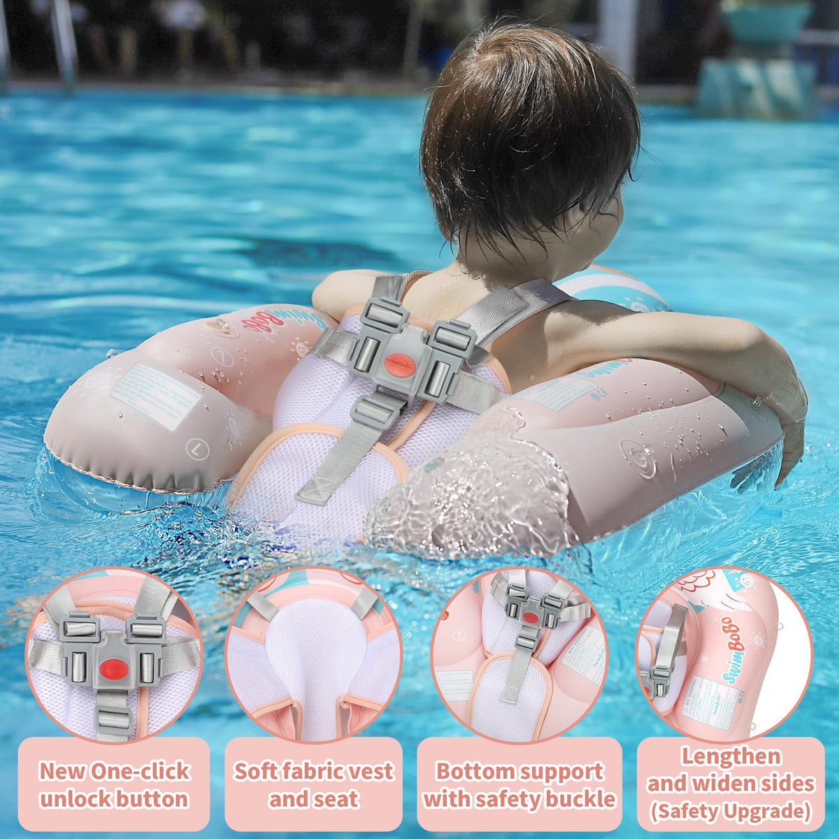 Free Swimming Baby Swimbobo pool float folded in carry case for easy storage.