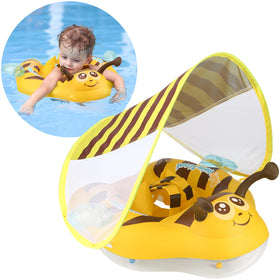 Free Swimming Baby Swimbobo float with yellow Bumble Bee design providing secure support for babies