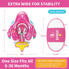 Free Swimming Baby Swimbobo Spaceship Float cloth safety seat keeps baby supported.