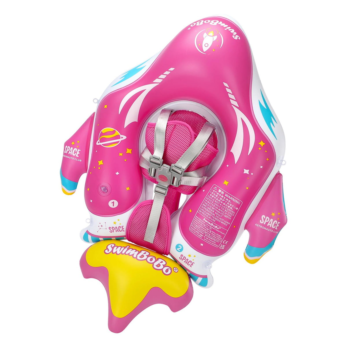 Free Swimming Baby Swimbobo Spaceship Float is easy to inflate and pack for travel.