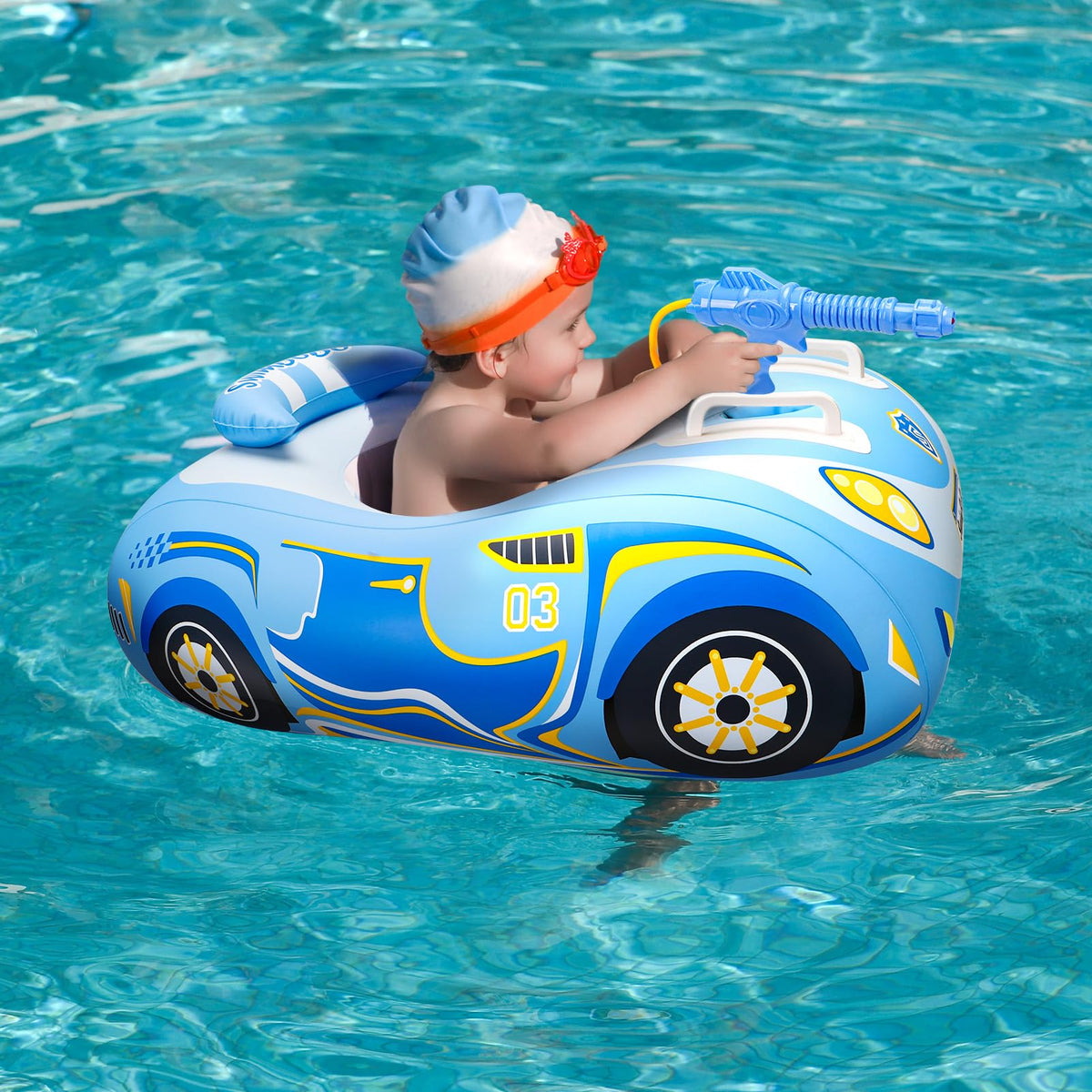 Swimbobo tank float with bright colors for easy visibility in water.