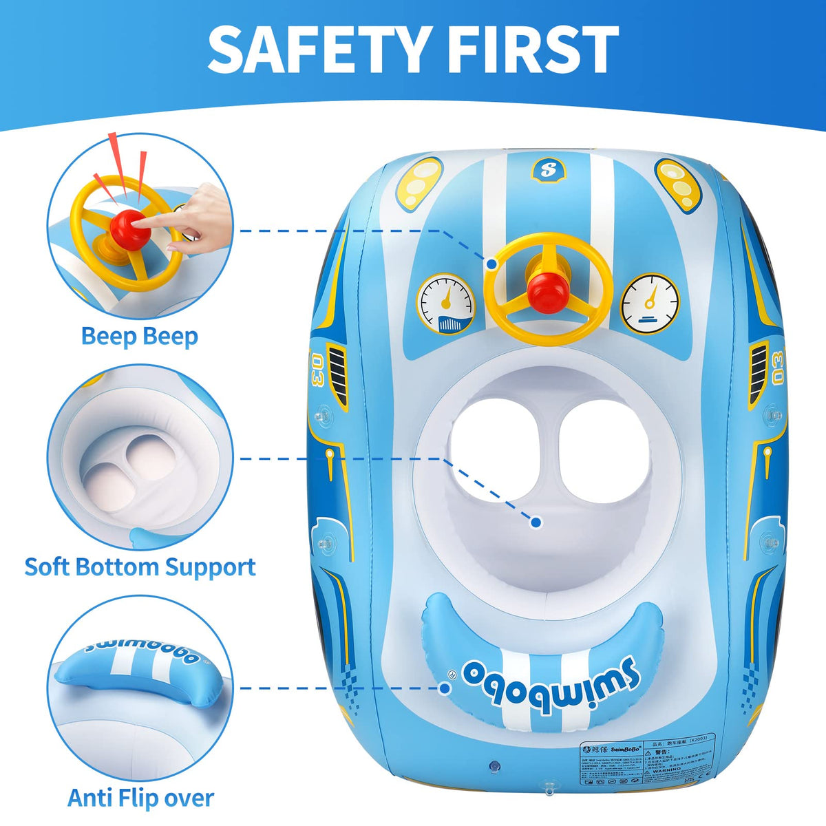 Swimbobo steering wheel close-up showing interactive ride-on feature