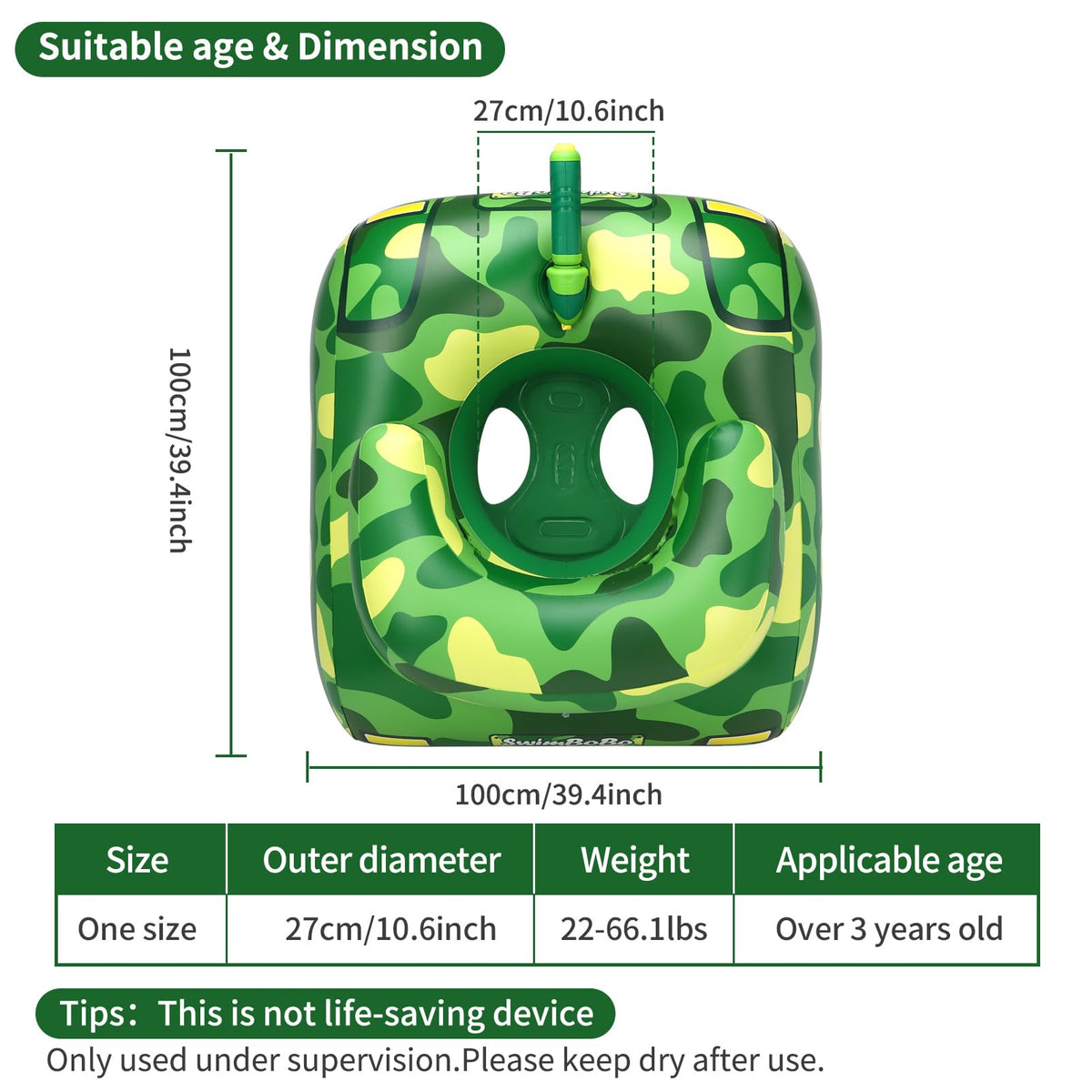 Free Swimming Baby Swimbobo water gun float with built-in spray feature for active summers.