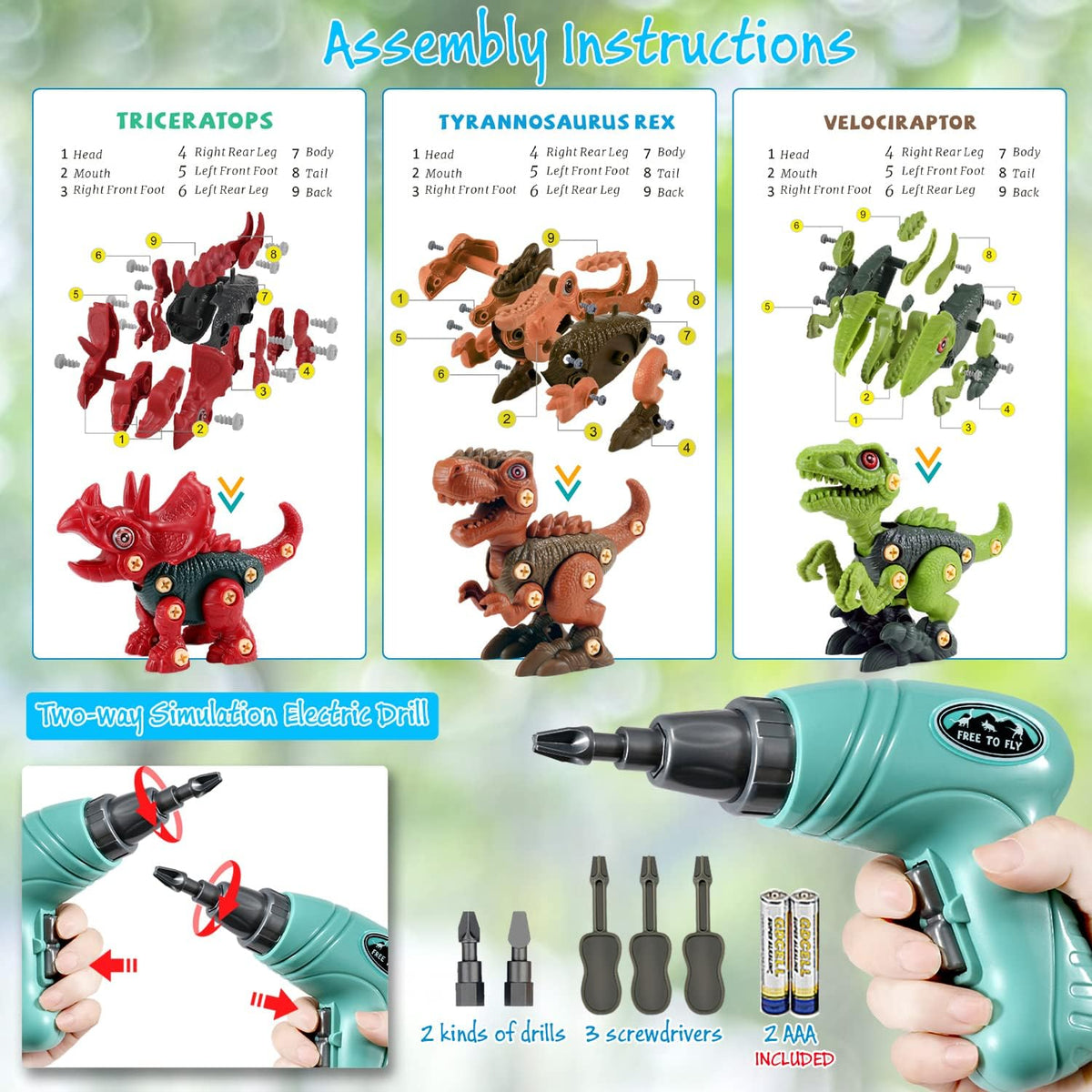 FREE TO FLY take-apart dinosaur assembly action kit demonstrates hands-on learning.