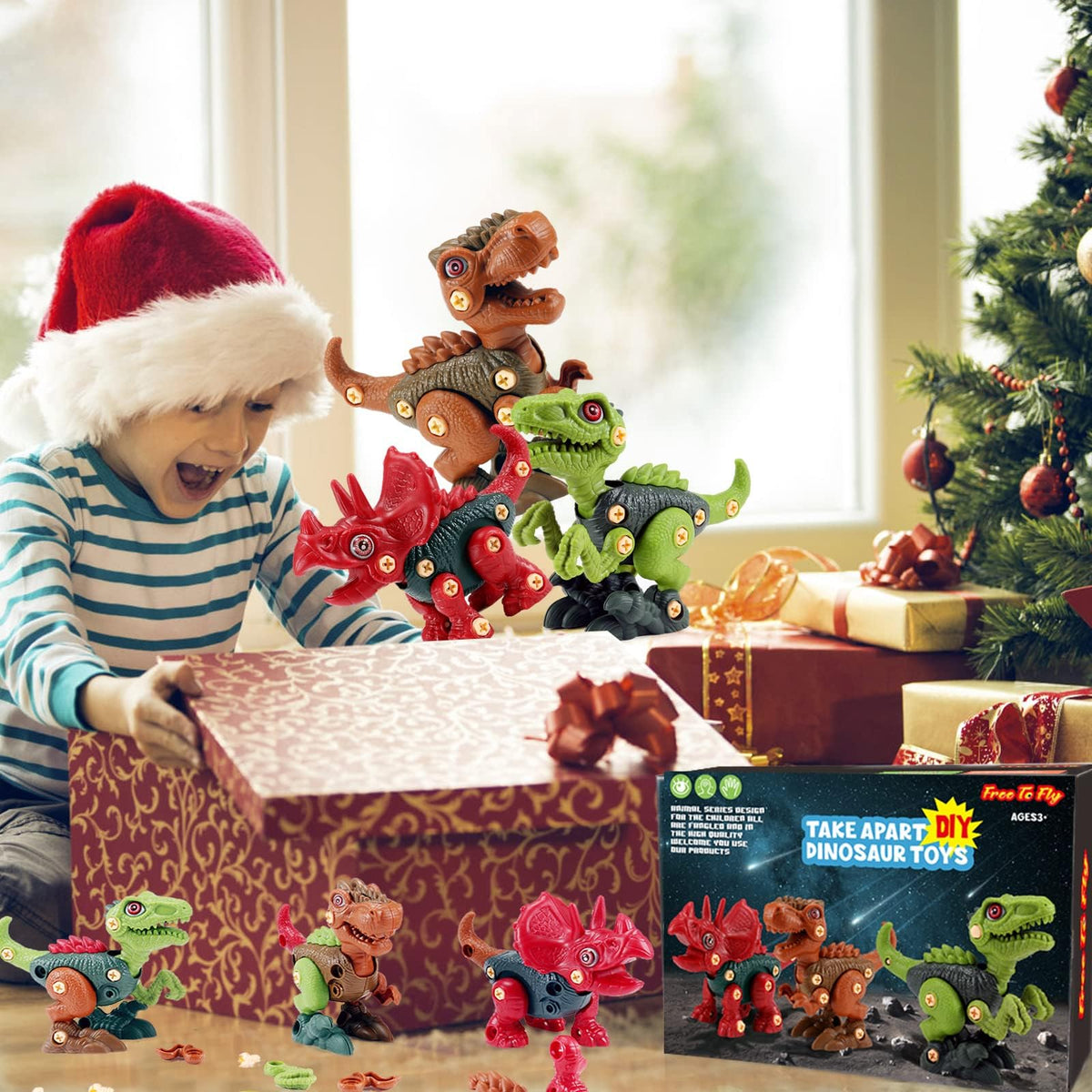 FREE TO FLY gift-ready dino set ideal for birthdays and holidays.