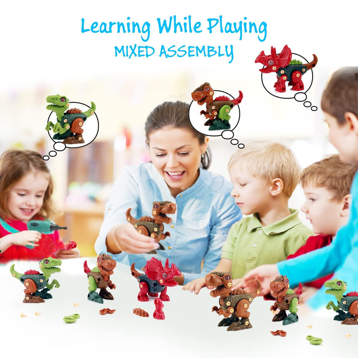 FREE TO FLY green Velociraptor encourages imaginative building sessions.