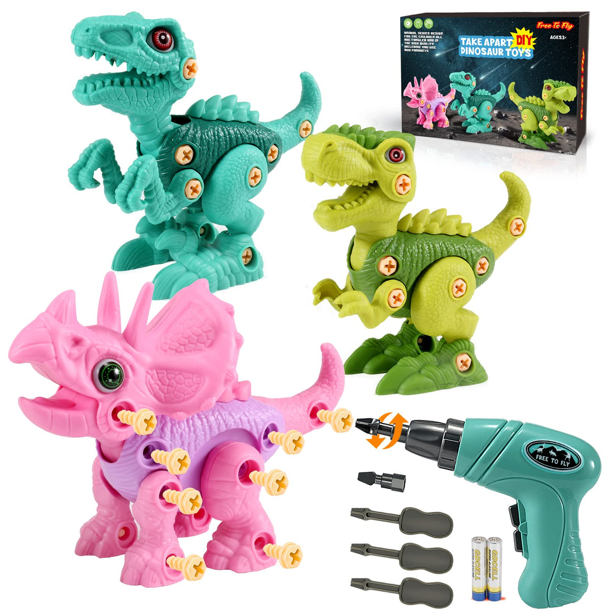 FREE TO FLY pink Triceratops take-apart toy boosts imaginative play and early STEM skills.