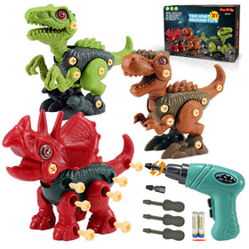 FREE TO FLY red Triceratops take-apart dinosaur toy for creative play.