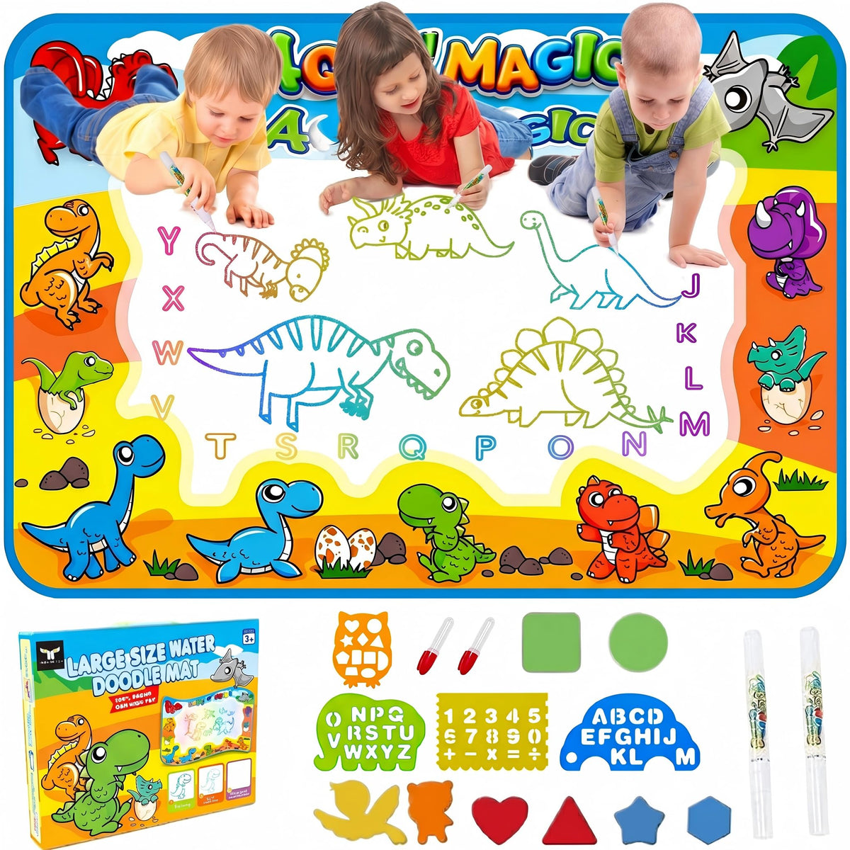 Free to Fly Water Doodle Mat with pens enables mess-free toddler drawing.