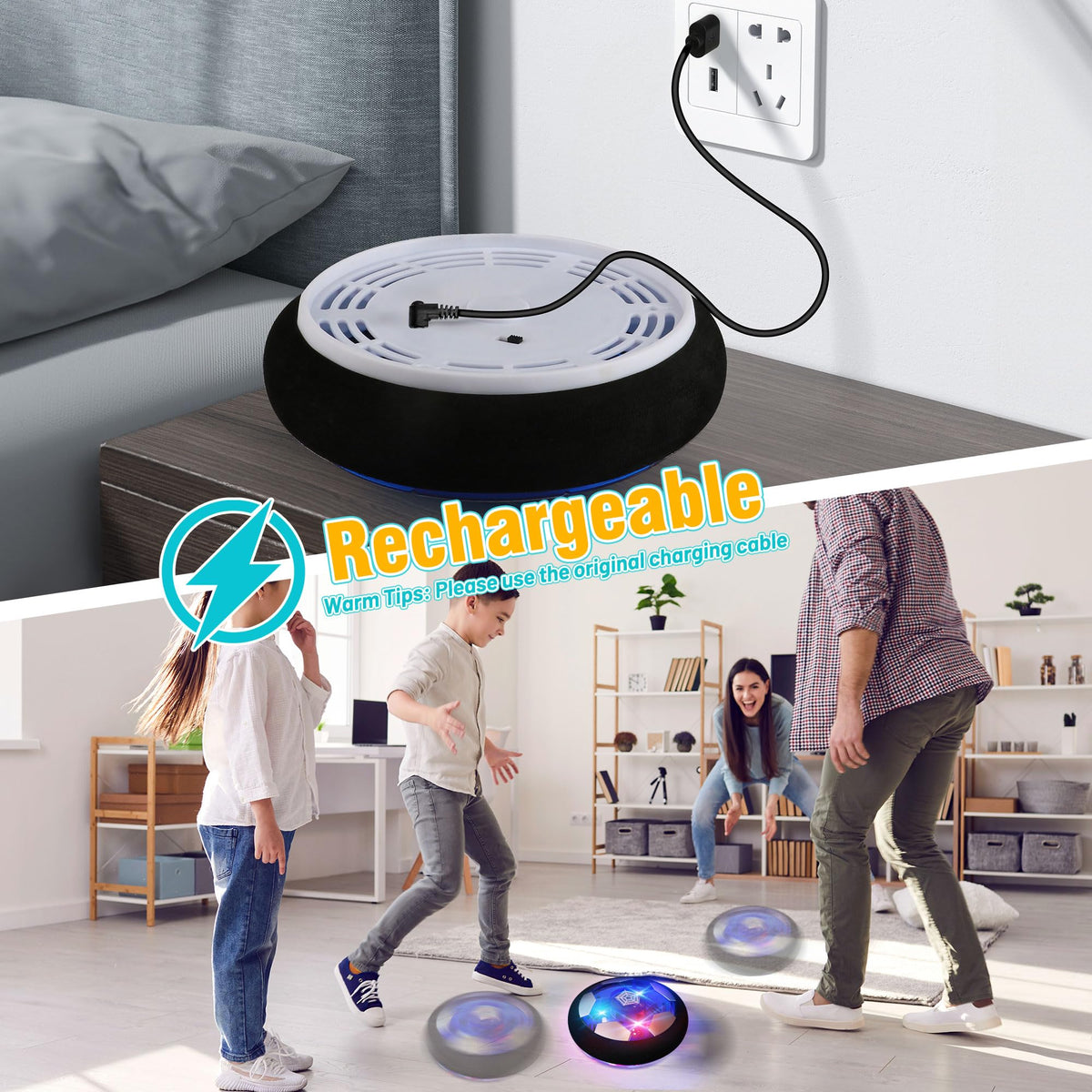 Freecat hover ball side view highlighting compact, kid-friendly design